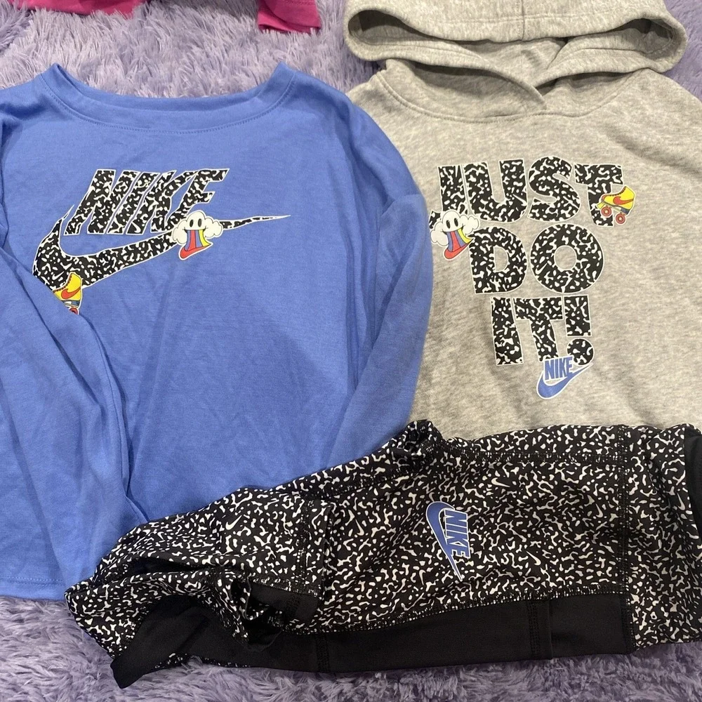 NWT Nike Girl's Cropped Sweatshirt ,‎ T-shirt & Leggings 3pc Set Size 6x